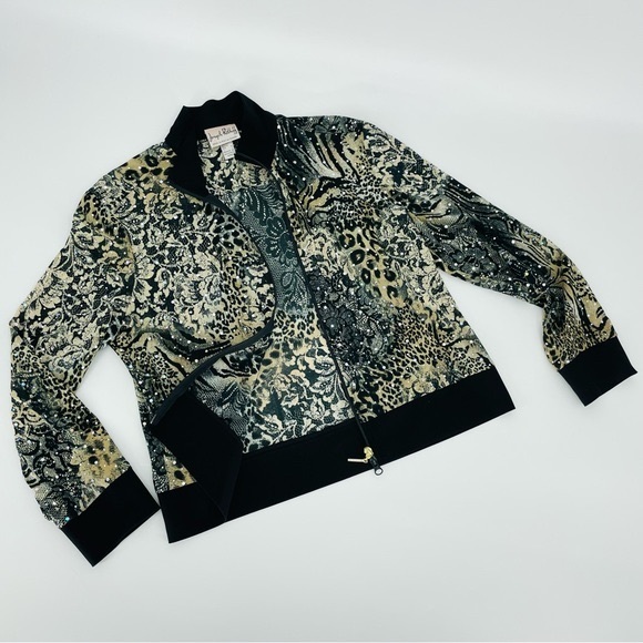 Joseph Ribkoff Animal Sequened Jacket Sheer Long Sleeve Stretch Embellished Top - Picture 12 of 16